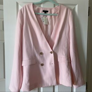 J Crew Pink Collarless Double Breasted Blazer